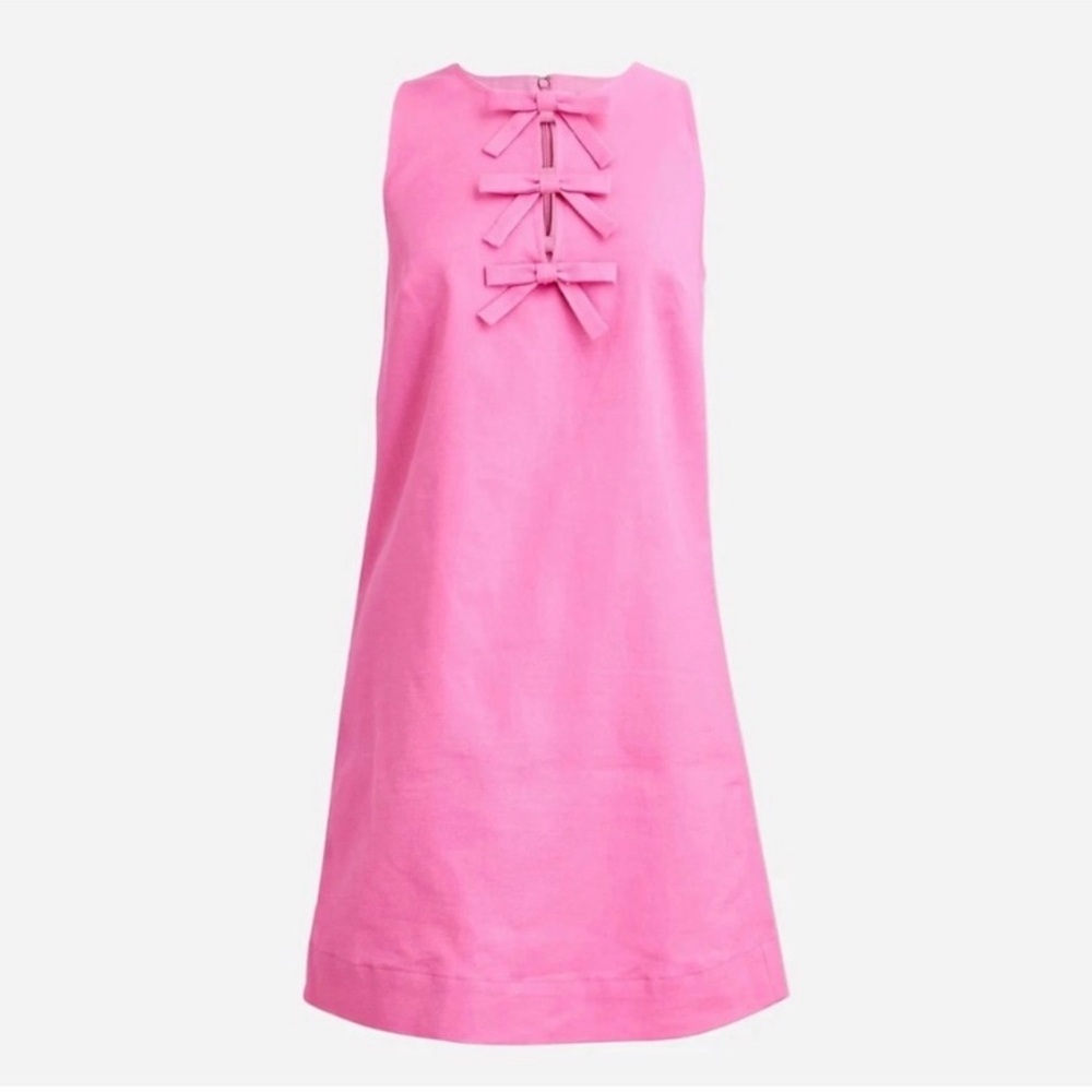J crew Pink Sleeveless linen Dress with Bow Accents